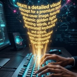 Nigerian coder typing prompts into a smart computer.